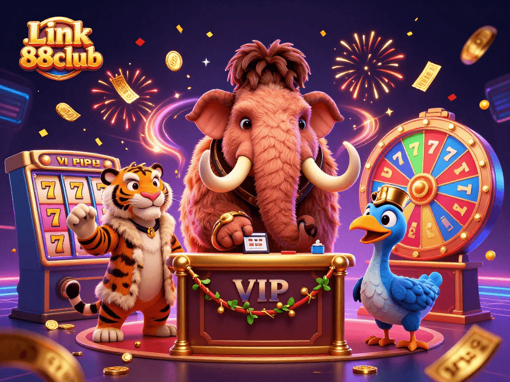 Experience the excitement of Link 88club as a woolly mammoth checks IDs at the casino door with dynamic lottery elements.