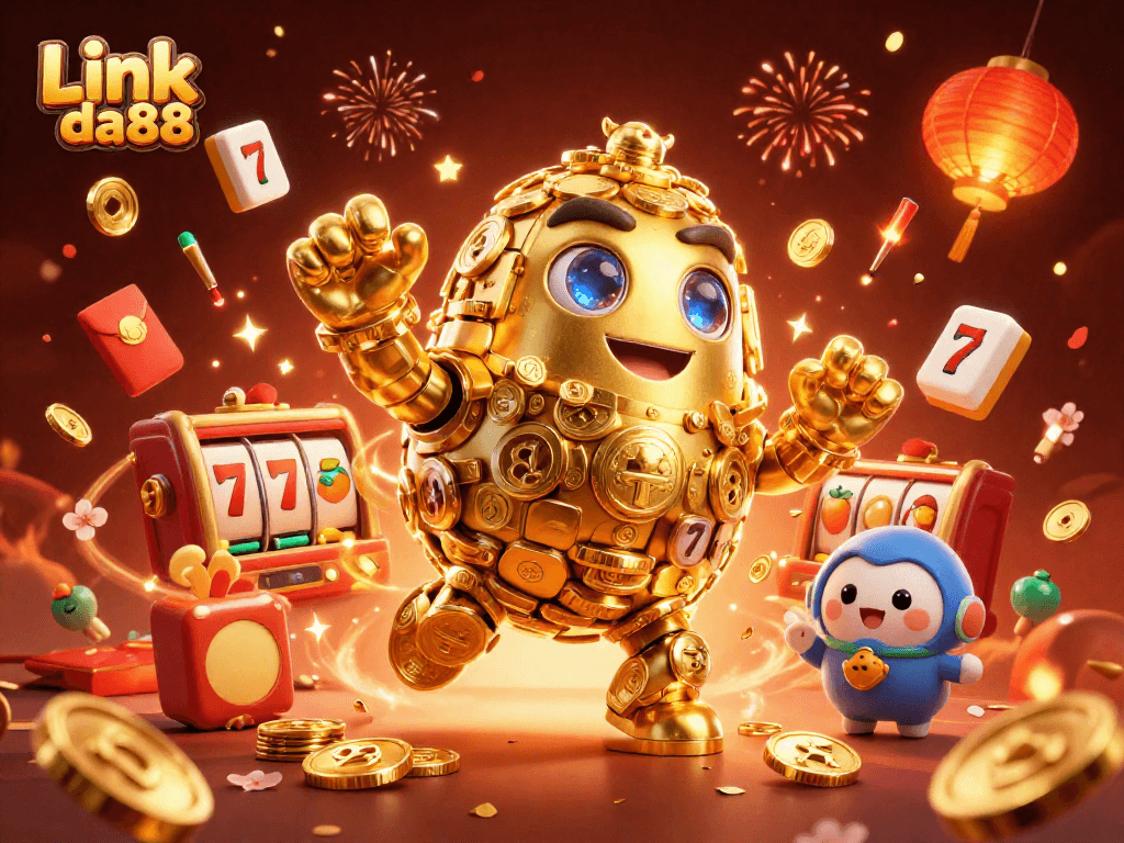 Link da88 engages players with dynamic slot reels and colorful casino elements in 3D illustration.