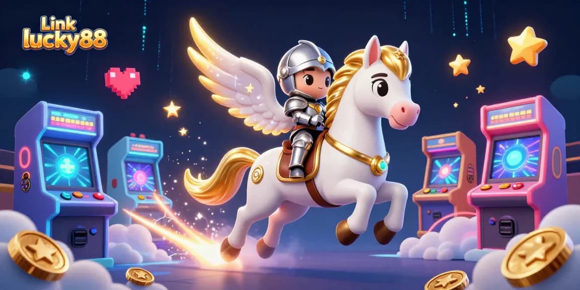 Engage in thrilling gaming at Link lucky88 with an epic celestial scene featuring a knight and vibrant casino elements.