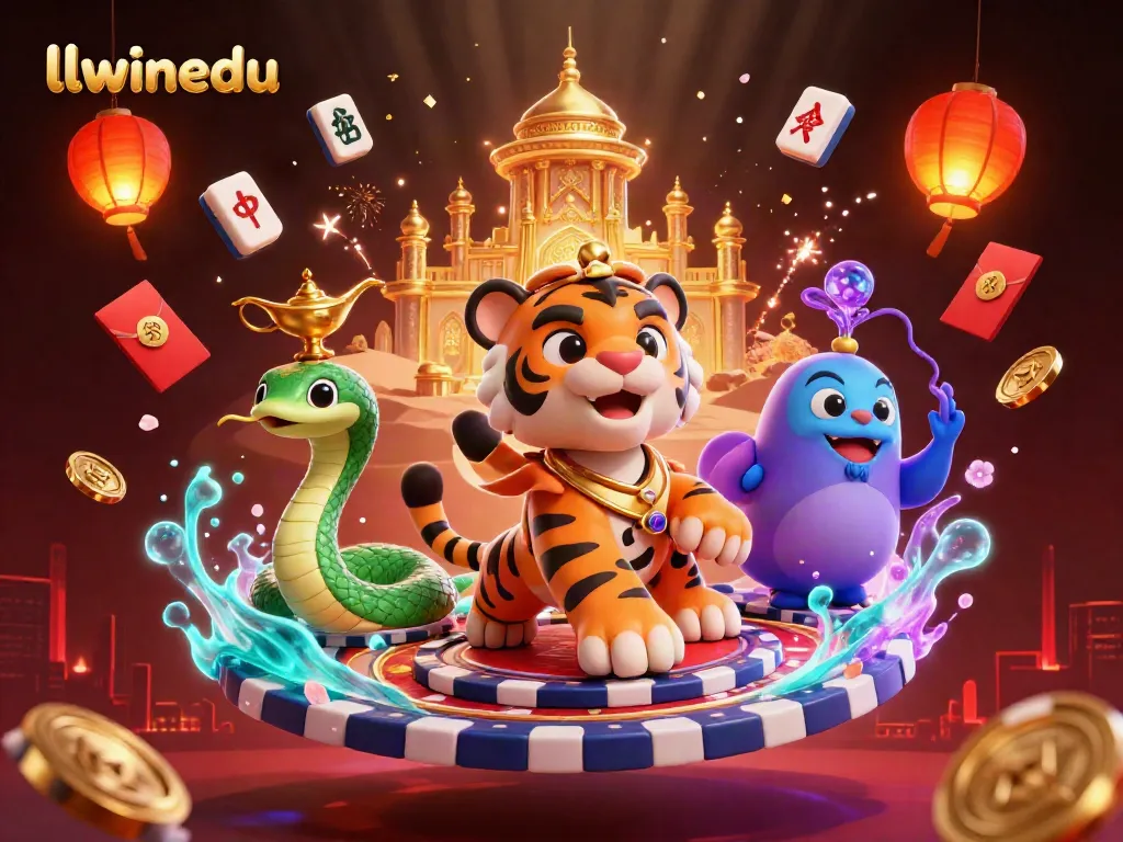 Experience the thrills of llwinedu with a vibrant casino-themed illustration featuring a tiger sultan, poker chips, and festive elements.
