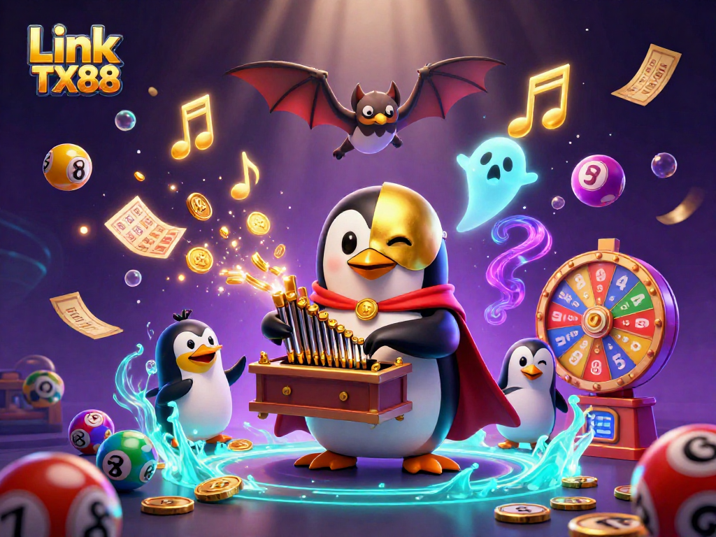Experience winning excitement with the vibrant Link TX88 casino scene featuring dynamic 3D characters and game elements.