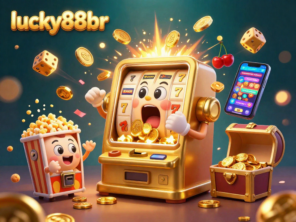 Experience the thrilling jackpot moment with lucky88br as a golden slot machine erupts in coins.