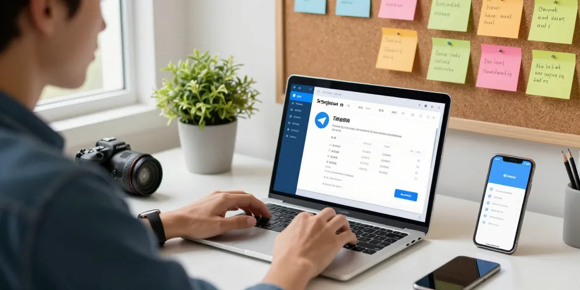 Setting up Telegram Chinese interface on a modern workspace, navigating translations.