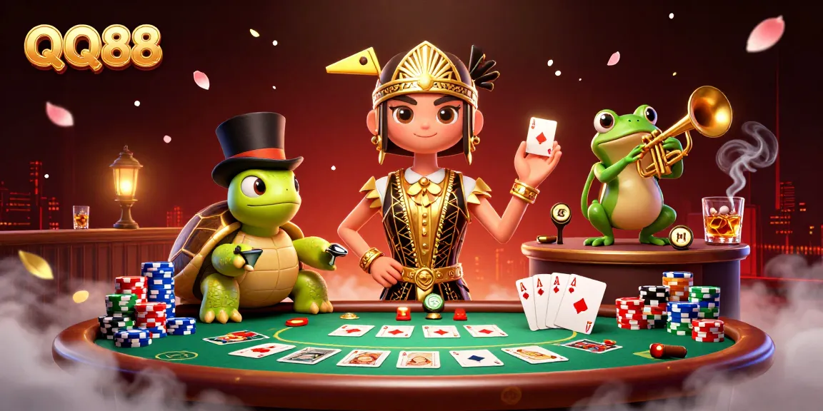 Experience thrilling poker action with QQ88 at a vibrant speakeasy, featuring rich casino imagery.