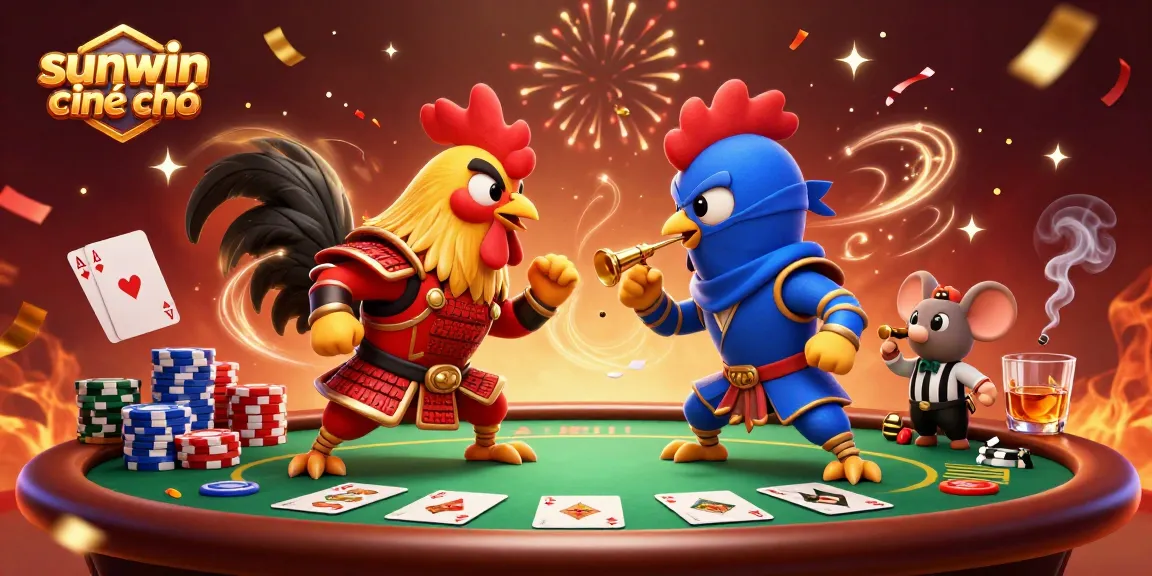 Engage with the thrilling sunwin chính chủ as fighting roosters face off at a vibrant poker table!